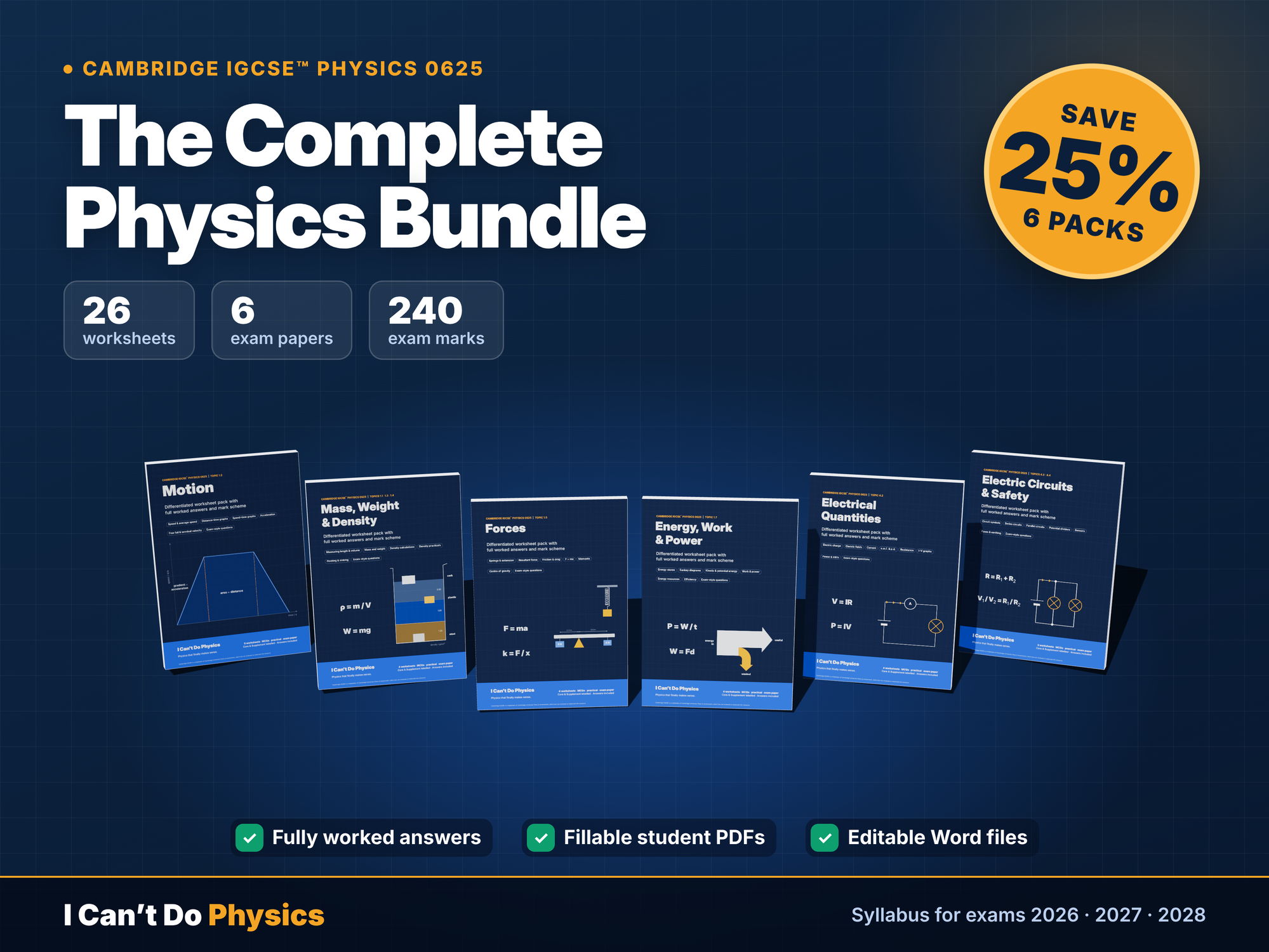 IGCSE Physics 0625 Complete Worksheet Bundle (6 Packs)