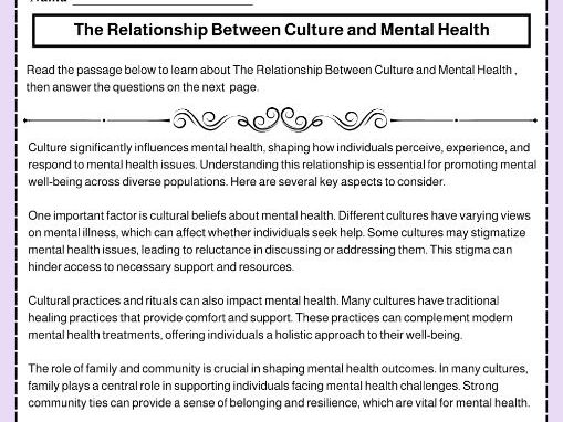 The Relationship Between Culture and Mental Health Reading Comprehension Worksheet