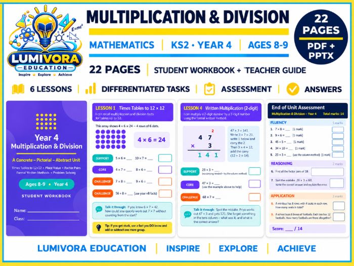 Year 4 Multiplication and Division Workbook | KS2 Maths Lessons, Assessment & Answers