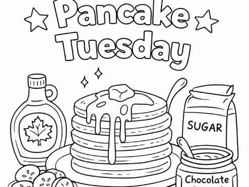 Pancake Tuesday, Pancake Day Ingredients and Colouring Page
