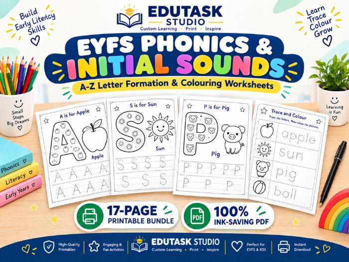EYFS Phonics Initial Sounds & Letter Formation Worksheets | Phase 2 Alphabet Activity Pack