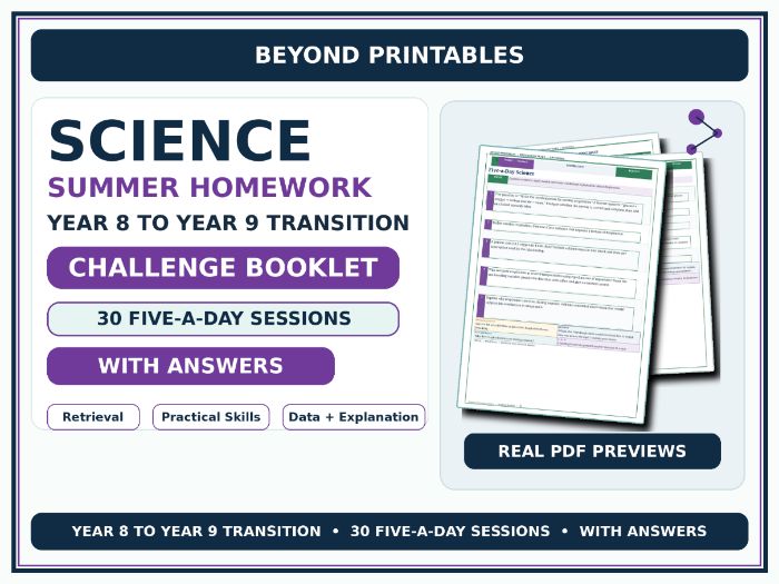 Science Summer Homework Booklet — Year 8 to Year 9 Transition — Challenge — With Answers