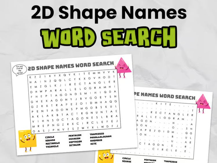 2D Shape Names Word Search | Printable Math Activity with answers for Elementary