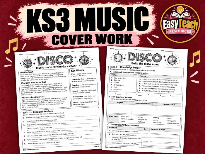 Disco Cover Lesson - KS3 Music - No Prep, No Instruments, Non-Specialist Friendly