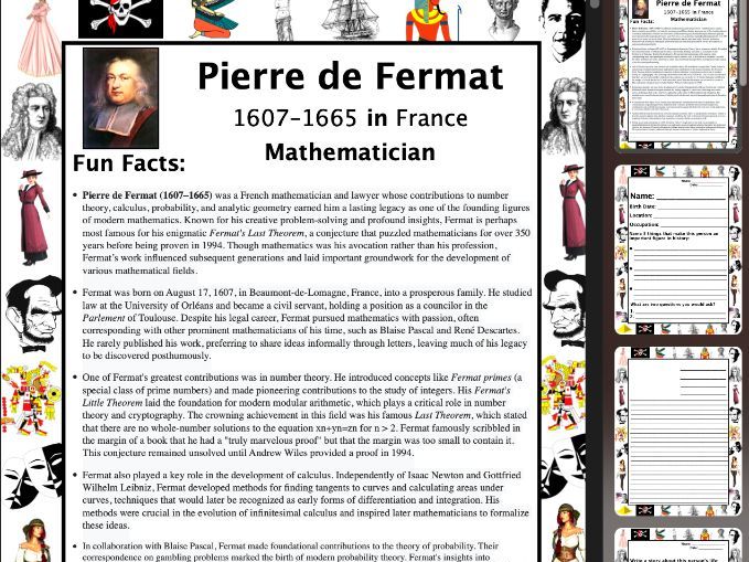 Pierre de Fermat PACKET & ACTIVITIES, Important Historical Figures Series