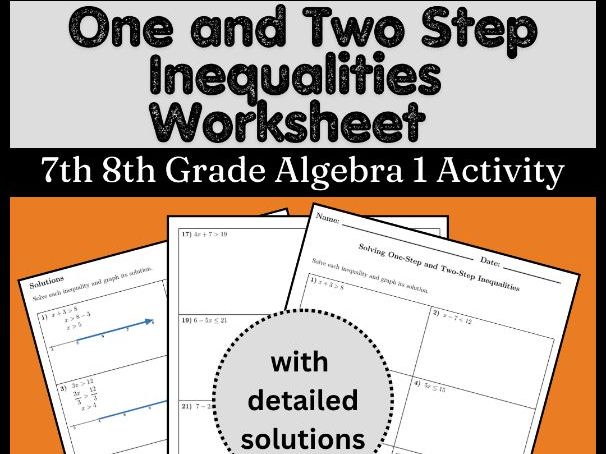 One and Two Step Inequalities Worksheet | 7th 8th Grade Algebra 1 Activity