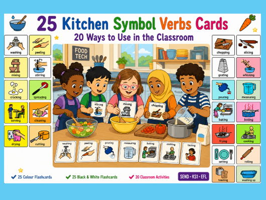 25 Kitchen Symbol Verb Cards Send KS1