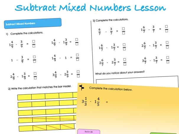 Year 6 Fractions - Subtract Mixed Numbers Lesson