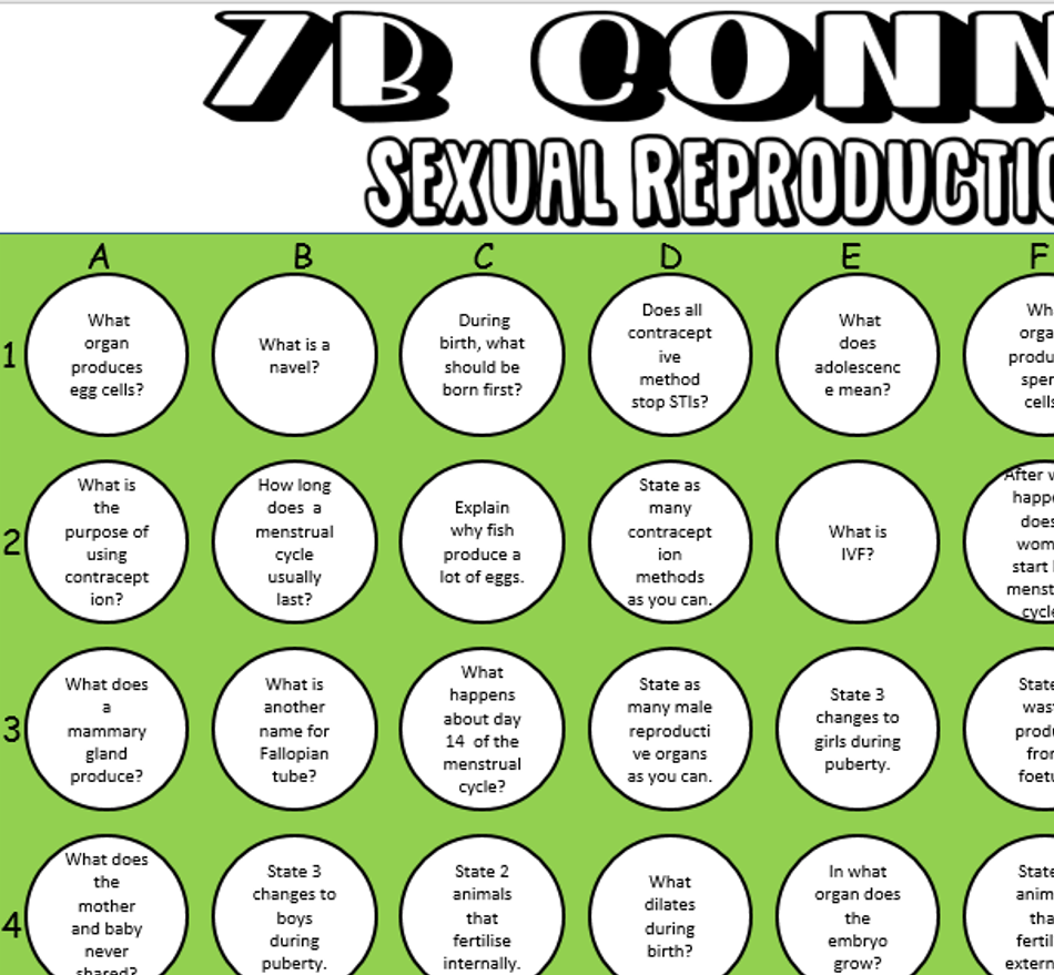 Connect4 Revision Game 7B Science | Teaching Resources