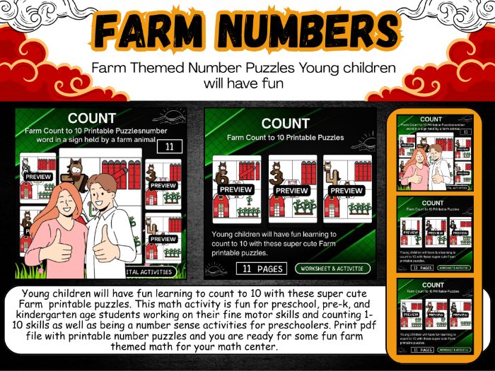 Farm Count to 10 Printable Puzzles