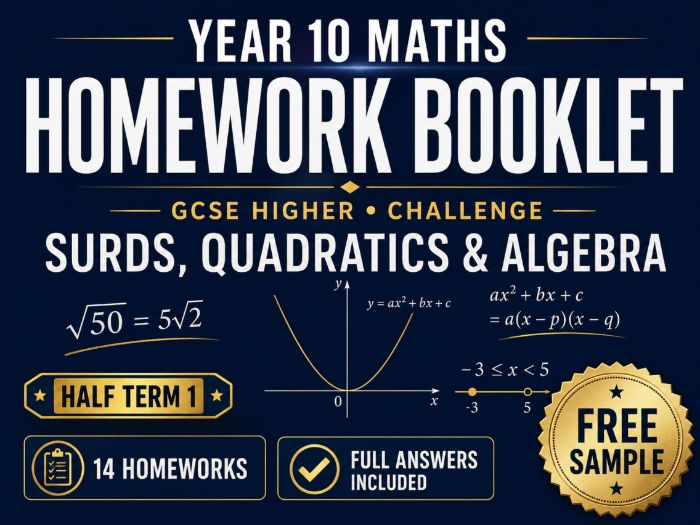 Year 10 Maths Homework Booklet – GCSE Higher Challenge – Half Term 1 – Free Sample