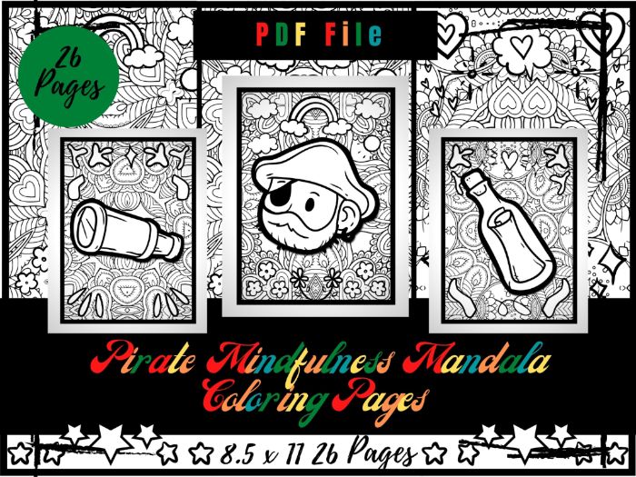 Pirate Mandala Colouring Pages For Kids Treasure Flag Ship And Map 