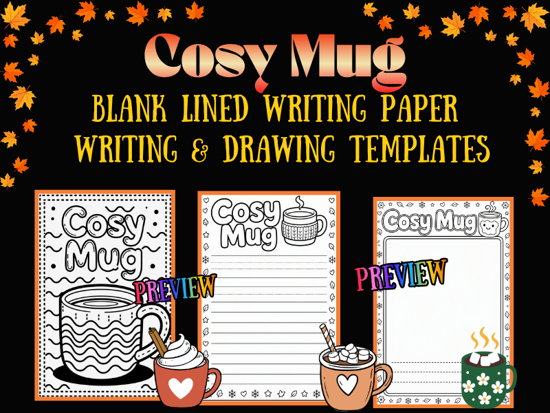 Mug Coloring Pages & Blank Lined Paper Templates | NO PREP Fall Autumn Pack