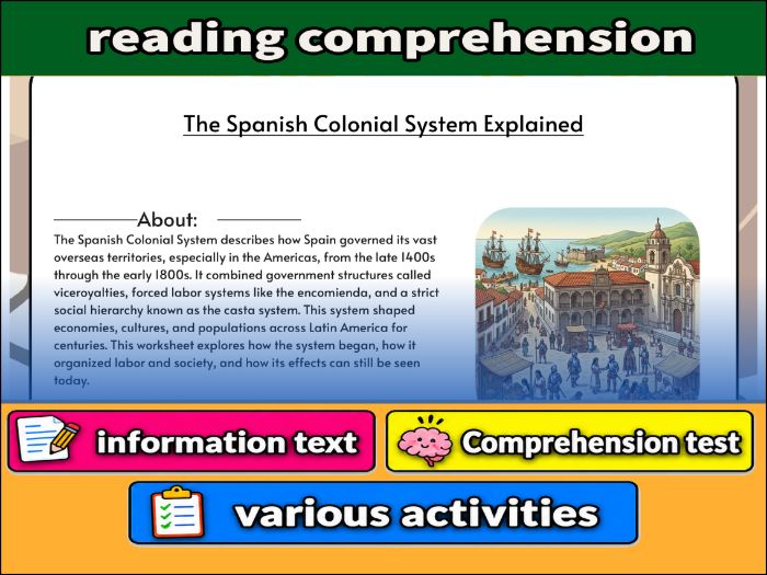 The Spanish Colonial System Explained  & Comprehension Test