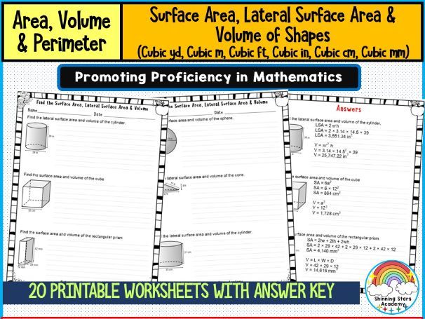 Find the Surface Area, Lateral Surface Area, and Volume of Shapes – Worksheets & Practice Activities