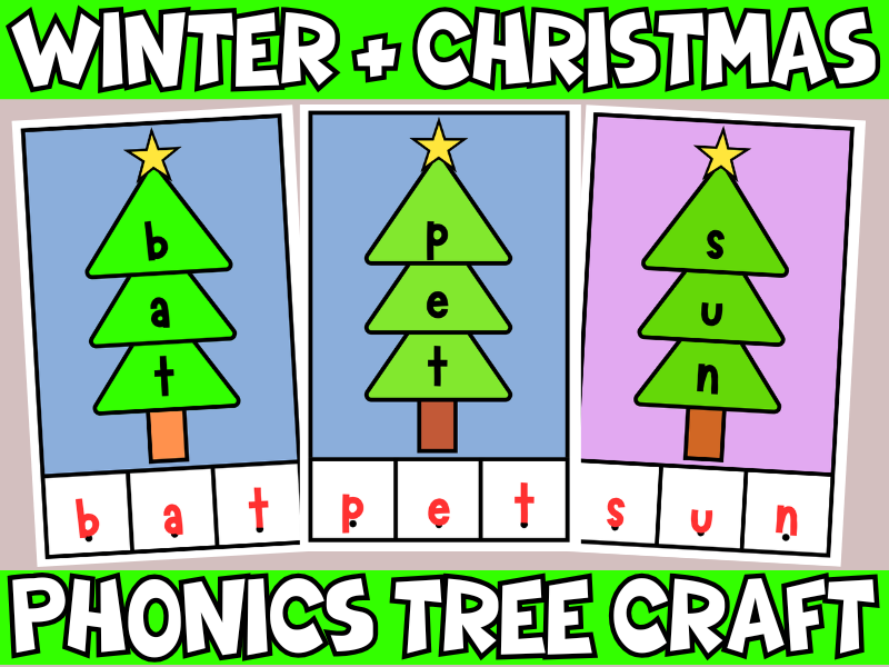 Christmas & Winter CVC Phonics Tree Craft | Build & Read CVC Words | Literacy Center Activity