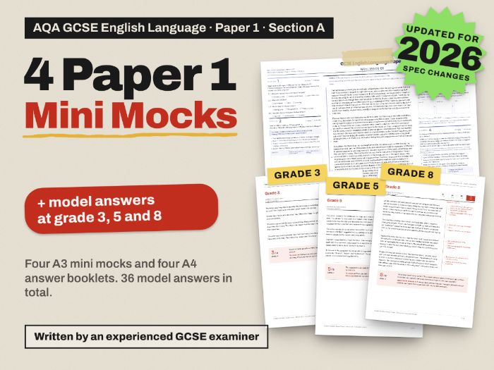 AQA GCSE English Language Paper 1 Mock Exams + Model Answers | Practice Papers | Grades 3, 5, 8 | 20