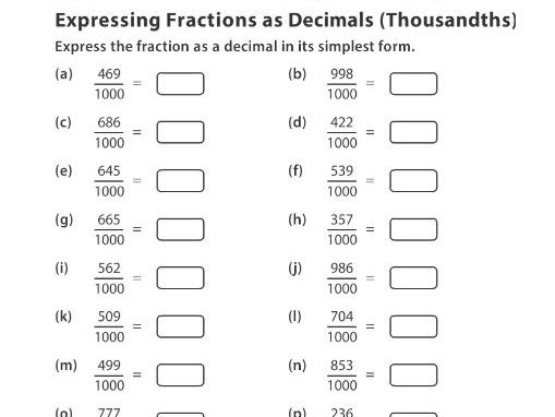 expressing fractions as decimals thousandths teaching resources