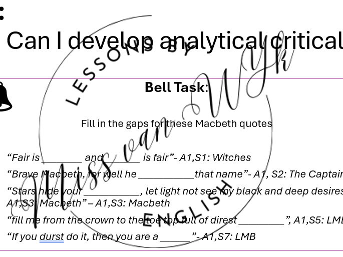 Macbeth Essay Skills Developing Criticality