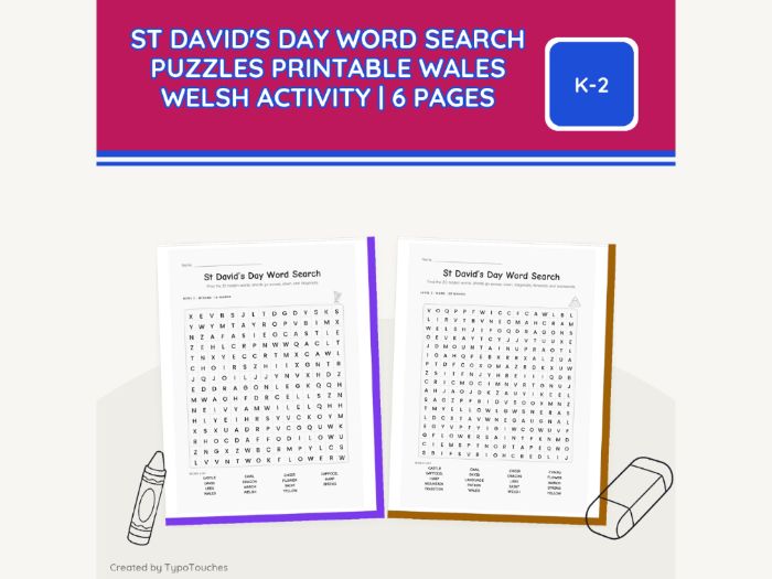 St David's Day Word Search Puzzles | 6 pp