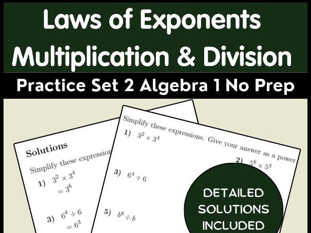 Laws of Exponents Multiplication & Division Practice Set 2 | Algebra 1 No Prep