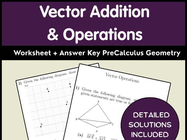 Vector Addition & Operations Worksheet + Answer Key | PreCalculus Geometry