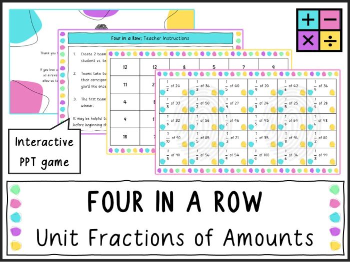 Unit Fractions of Amounts - Four in a Row Game (KS2/KS3)