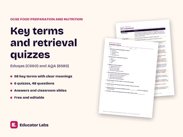 GCSE Food Key Terms & Retrieval Quizzes
