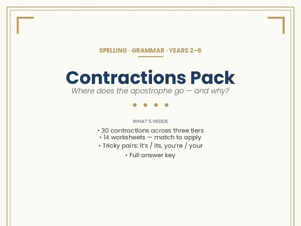 Contractions Spelling Pack