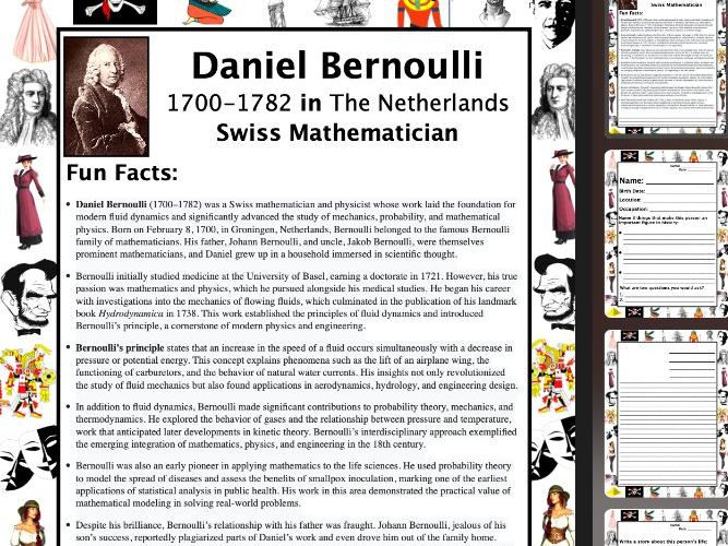 Daniel Bernoulli PACKET & ACTIVITIES, Important Historical Figures Series