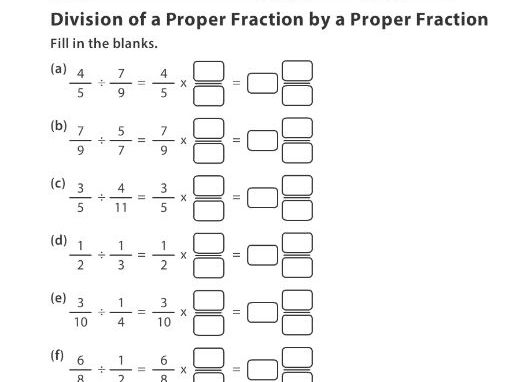 Division of a Proper Fraction by a Proper Fraction | Teaching Resources