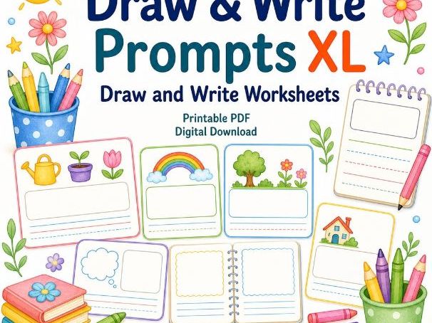 Draw & Write Prompts XL | Draw and Write Worksheets | Printable PDF | Digital Download