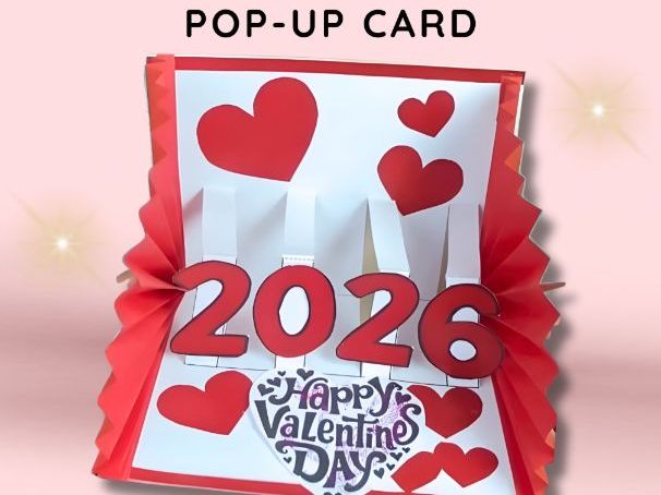 2026 Valentine’s Day Heart Pop-Up Card Craft Printable for Kids (Ages 3–7)