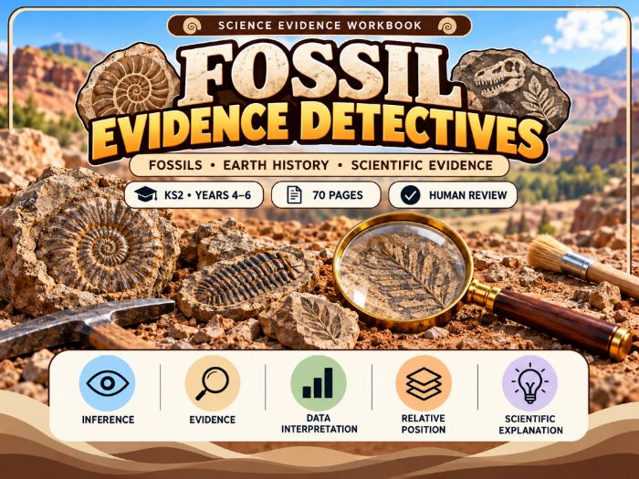 Fossil Evidence Detectives | KS2 Fossils & Rocks Science Workbook | 70 Pages