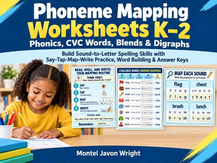 Phoneme Mapping Worksheets K–2 | CVC Words, Blends, Digraphs & Spelling