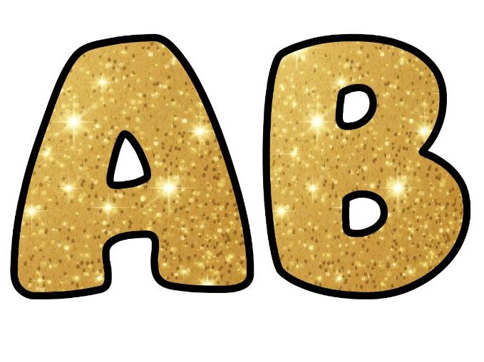 Shiny Glitter Art Golden Classroom Display | Lettering Set | Upper & Lowercase, 0-9 and Signs