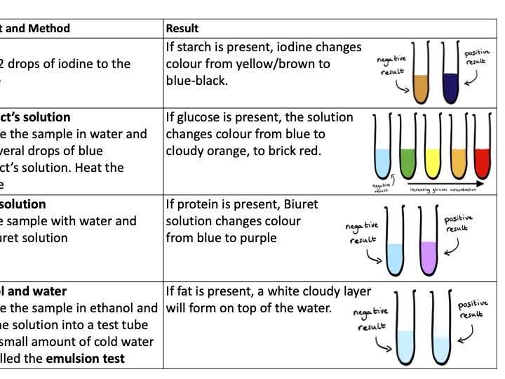 Edexcel iGCSE Food Tests Reference Table