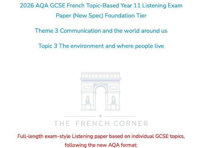 2026 AQA GCSE French Foundation Listening Paper 3.3 Environment - Realistic Exam Audio