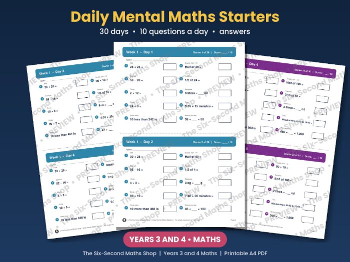Year 3 and 4 Daily Mental Maths Starters - 30 Days with Answers