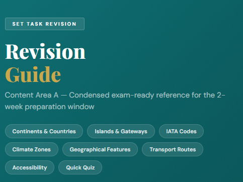 BTEC L3 Travel Tourism Unit 2 Revision Guide Content Area A Set Task Prep Global Destination