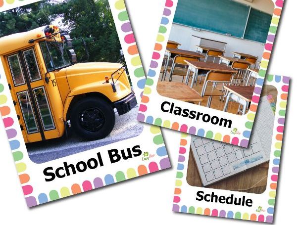 Back to School Vocabulary Flashcards with real photos are perfect for speech therapy, ESL/ELL