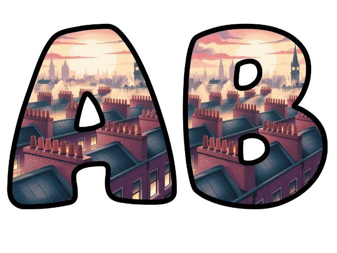 London Rooftops Themed Lettering Set | Classroom Display | Upper & Lowercase, 0-9