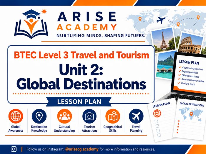 BTEC Level 3 Travel and Tourism Unit 2 Global Destinations | Lesson Plan