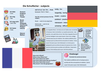 School Subjects (French &  German) - Complete Unit with Assessment & Mark Scheme (also suitable for cover)