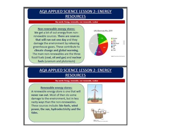 AQA Applied science unit 1 Physics- lesson 2 energy resources