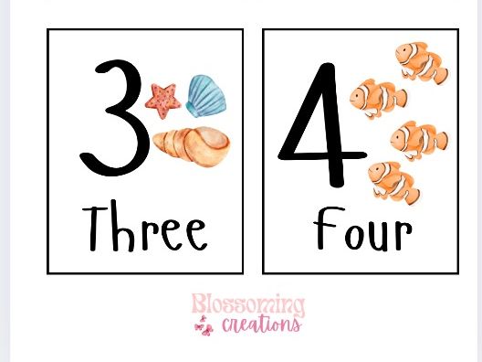 Ocean Themed Number Cards 1-20  for Classrooms. Perfect for Maths Displays.
