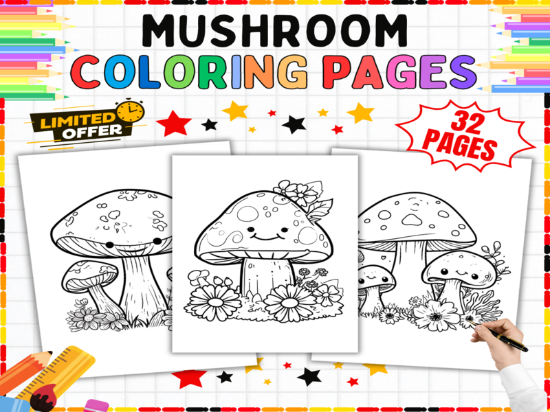 Mushroom Colouring Pages | 32 Cute Fungi & Flowers Worksheets for Primary School Children