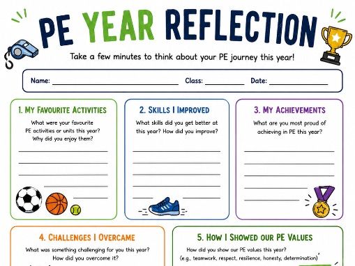 PE Year Reflection Worksheet | End of Year Physical Education Activity | Printable PDF