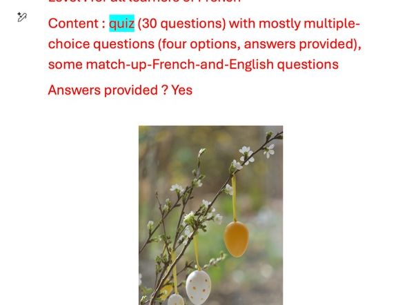Pâques en France, Easter in France : a multiple-choice quiz for all learners of French.