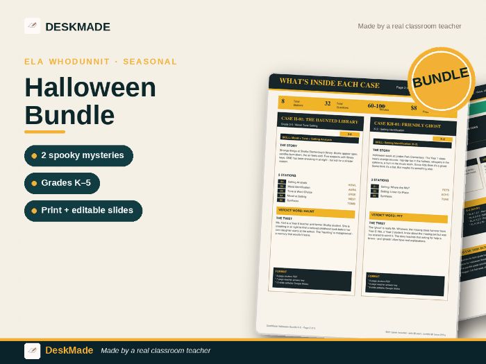 ELA Halloween Whodunnit Bundle | Grades K–5 | 2 Mystery Cases